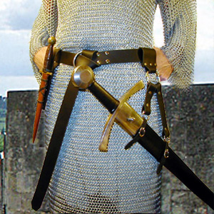 Bailey Basics Warrior Set. Medieval Ring Belt, Sword Frog & Dagger Frog shown in black leather with nickel hardware.