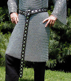 Our Medieval Warlord Belt is heavily studded with rivets and riveted steel discs.