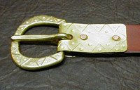 Anglo-Saxon Medieval & Viking Age Belt with hand-worked zigzag and dot pattern buckle plate and buckle.