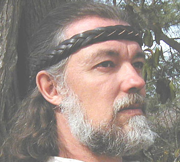 Our Braided Leather Headband, a custom sized, 5 Strand Mystery Braid shown here in black.