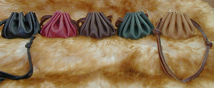 Medieval Coin Pouches shown in Black, Brick, Brown, Green & Tan.
