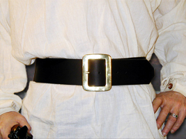 Basic Pirate Belt shown in black leather with solid brass buckle & brass rivets.