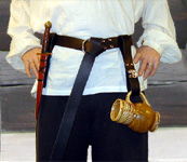 Bailey Basics Townsman Set. Medieval Ring Belt, Dagger Frog & Tankard Strap shown in black leather with nickel hardware.