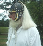  A side view of our Chieftain Leather Helm showing a dramatic view of the horsetail plume.