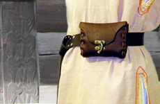 Small Belt Pouch in dark brown leather with antique brass clasp.