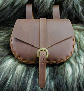 Medieval Belt Pouch with hand-decorated brass buckle.