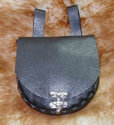 Swinglock Belt Purse shown in black leather with nickel clasp.