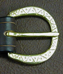 Our Medieval Sword Belt Buckle is solid brass, hand-worked in a classic Medieval Zig Zag & Dot Pattern.